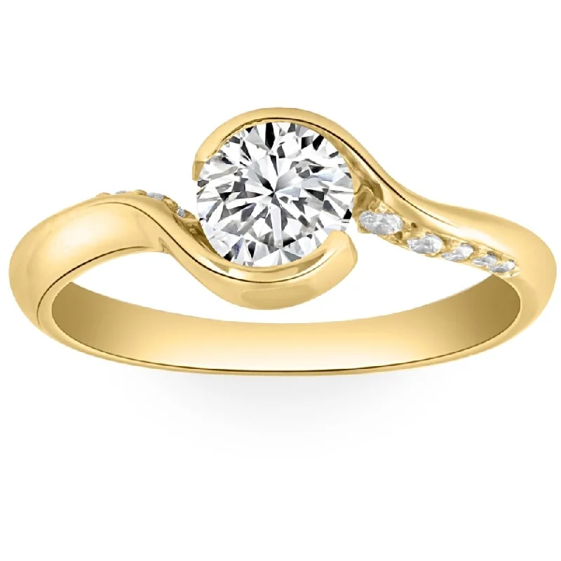 affordable halo engagement rings -1 1/4Ct Moissanite Bezel Diamond Engagement Ring in 10k White or Yellow Gold