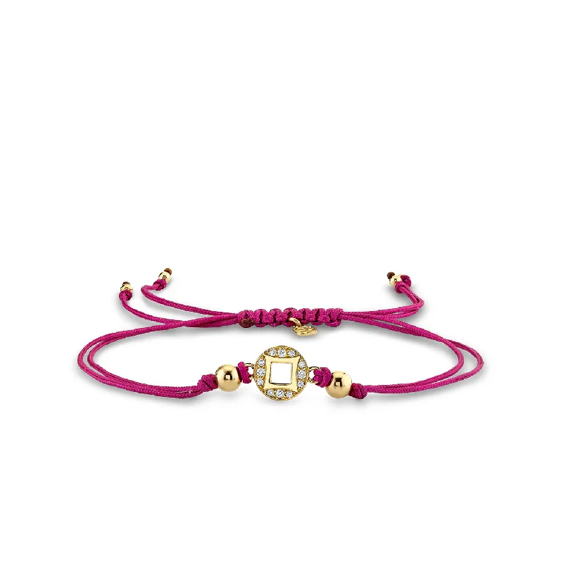 Gold & Diamond Lucky Coin Cord on Raspberry Cord Bracelet