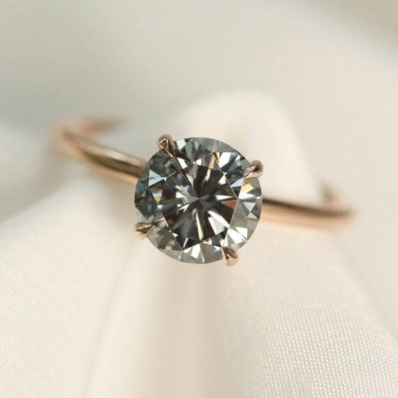 affordable halo engagement rings -Rose Gold Round Cut Grey Diamond Engagement Ring