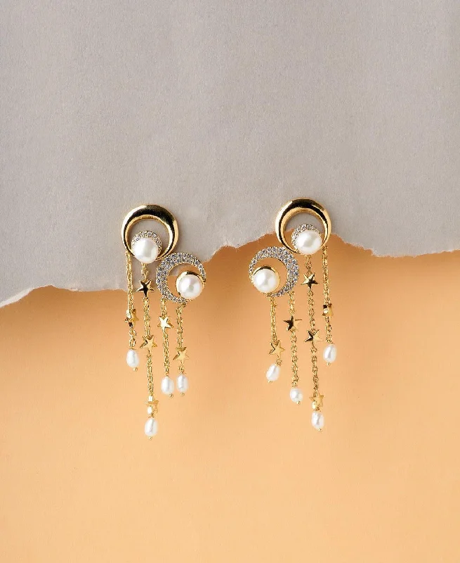 women infinity loop earrings -Gorgeous Stone Studded Pearl Earring