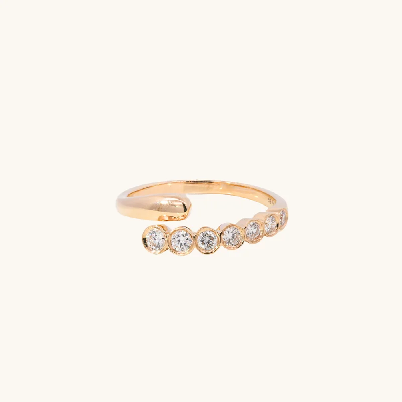 women sapphire rings -Round Diamond Bezel Cocktail Wrap Ring