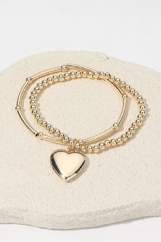 SECRET BOX Gold Heart Charm Double Stretch Bracelet