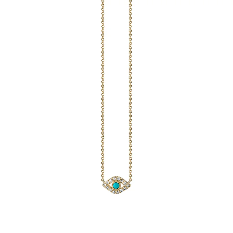 women initial necklaces -Gold & Diamond Mini Bezel Eye Necklace