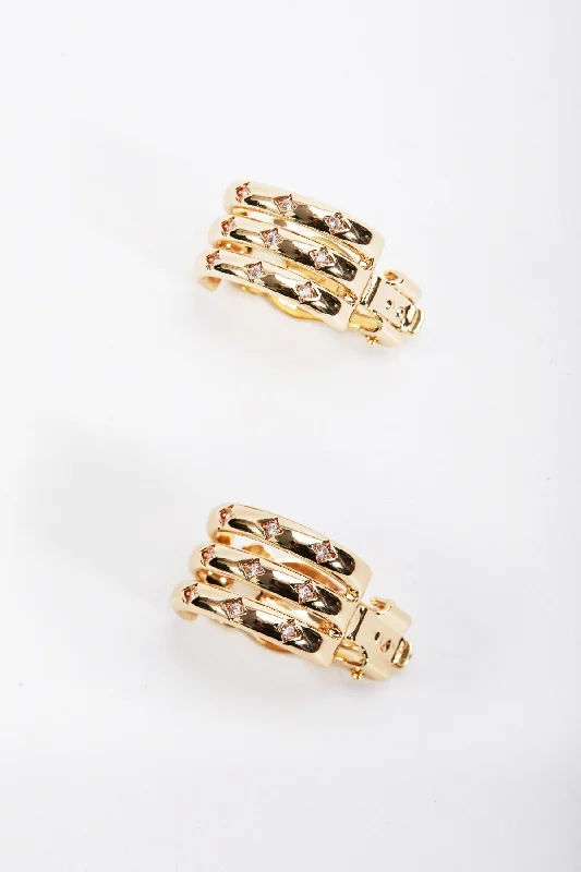 women crystal stud earrings -Gold Clip On Earrings