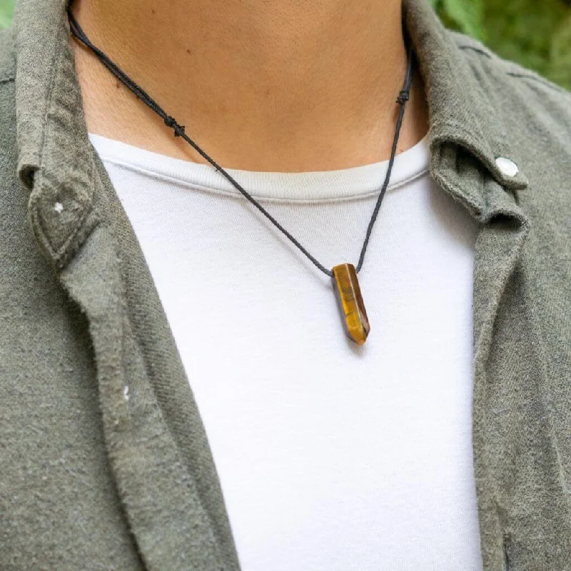 women wedding necklaces -Tiger Eye Bullet Necklace - Focused Energy Pendant