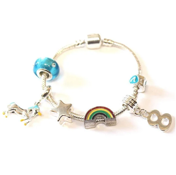 Children's 'Magical Unicorn 8th Birthday' Silver Plated Charm Bead Bracelet