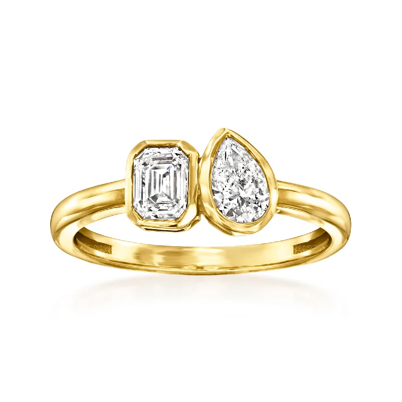 custom engagement rings with initials -Ross-Simons Diamond Toi Et Moi Ring in 14kt Yellow Gold