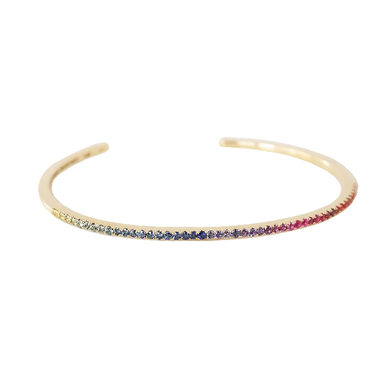 Rainbow gemstones thin cuff bangle bracelet