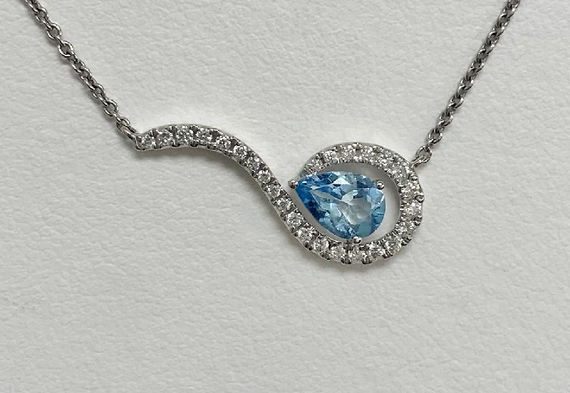 women vintage-style necklaces -14kt White Gold Aquamarine and Diamond Necklace