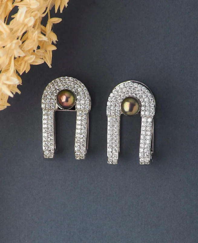 women unique stud earrings -Graceful Rhodium hanging Earring