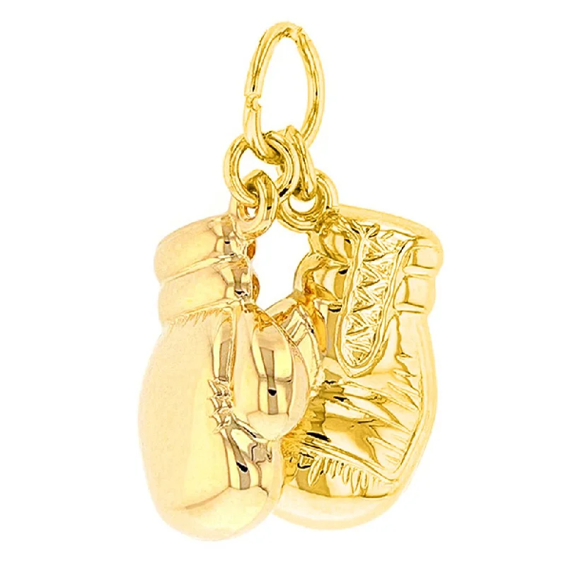 women heart-shaped pendant necklaces -High Polish 14k Yellow Gold 3D Boxing Gloves Charm Sports Pendant