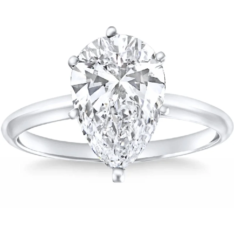 cushion cut halo engagement rings -Certified 1.50Ct Pear Shape Diamond Solitaire Engagement Ring 14k Gold Lab Grown