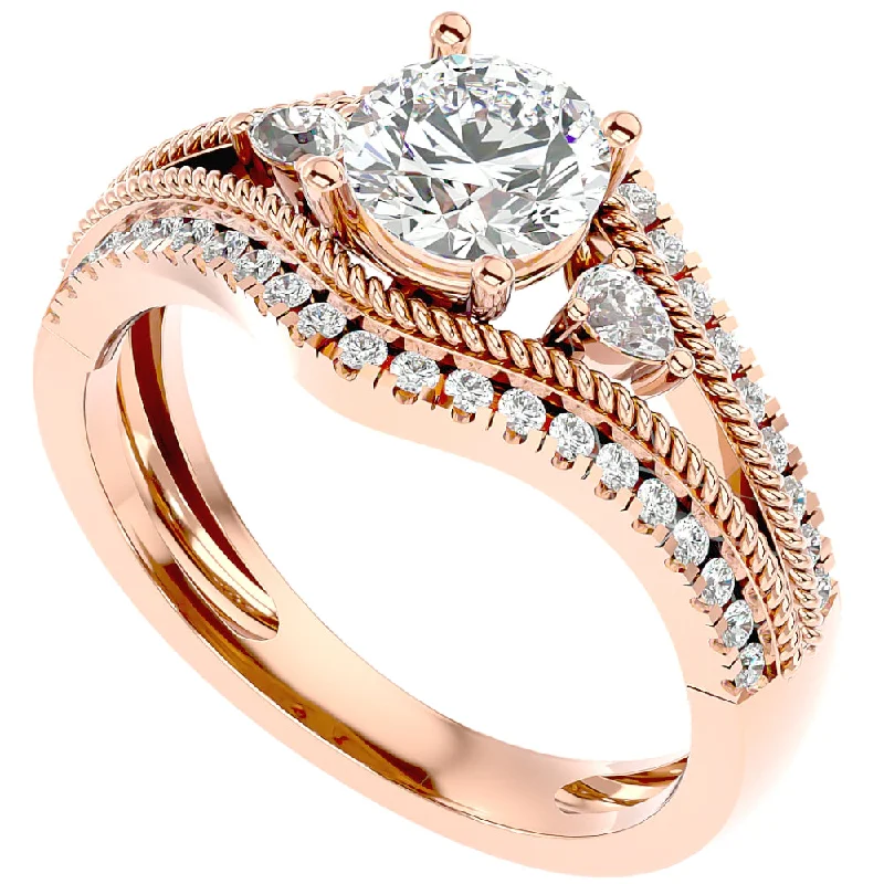 simple engagement rings -1 1/3Ct Diamond & Moissanite Designed Accent Engagement Ring in 10k Gold