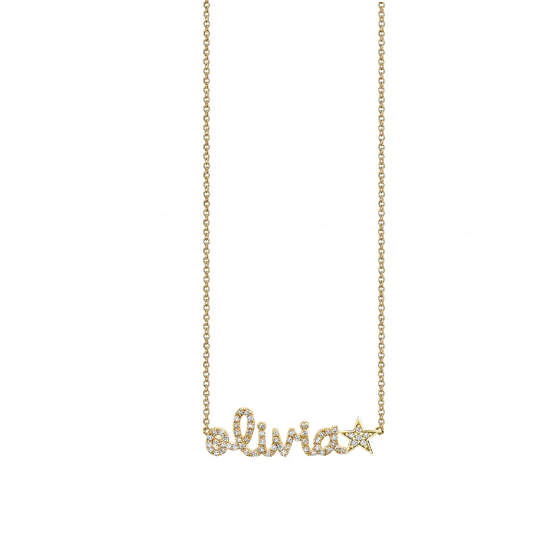 women drop necklaces -Gold & Diamond Small Custom Script Star Icon Necklace