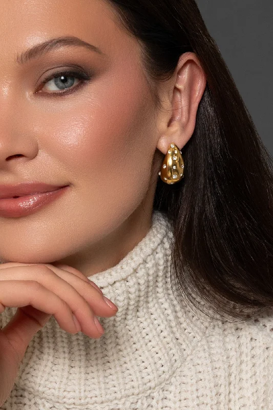 women luxury hoop earrings -Gold Diamante Teardrop Earrings