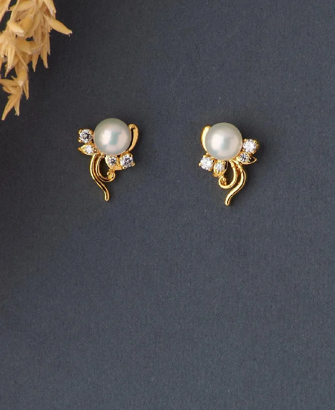 women long gemstone earrings -Floral White Pearl Stud Earring