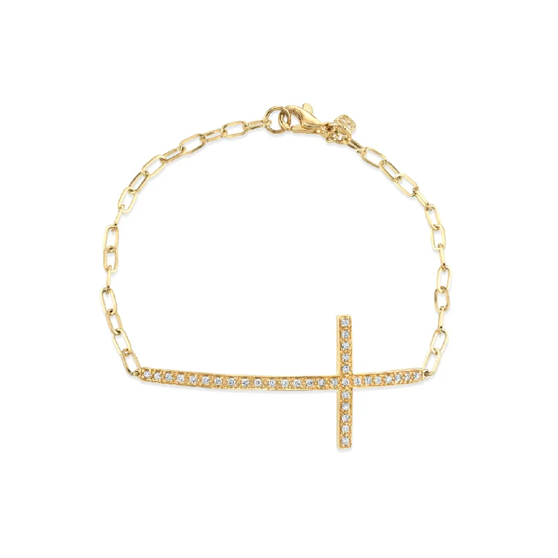 Gold & Diamond Large Cross Bracelet