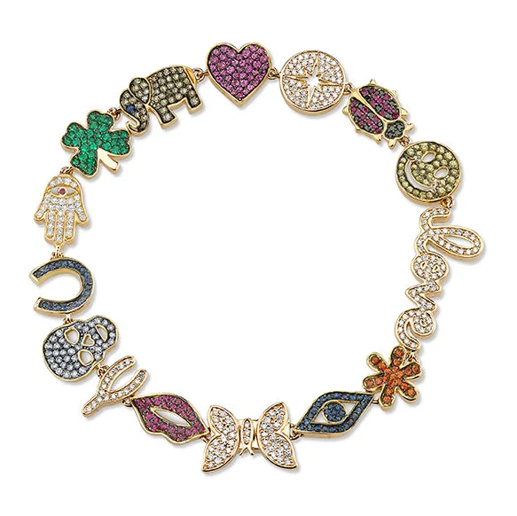 Gold & Diamond Rainbow Multi-Icon Bracelet