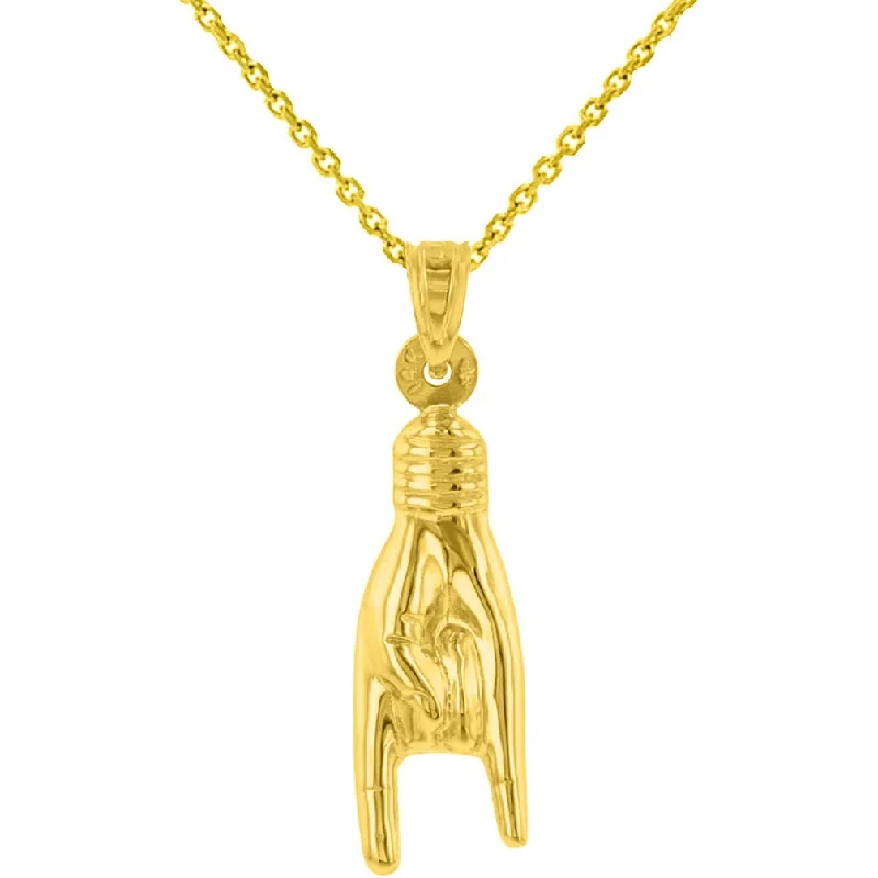 women vintage-style necklaces -14K Yellow Gold Hand Charm Mano Good Luck Sign Pendant Necklace