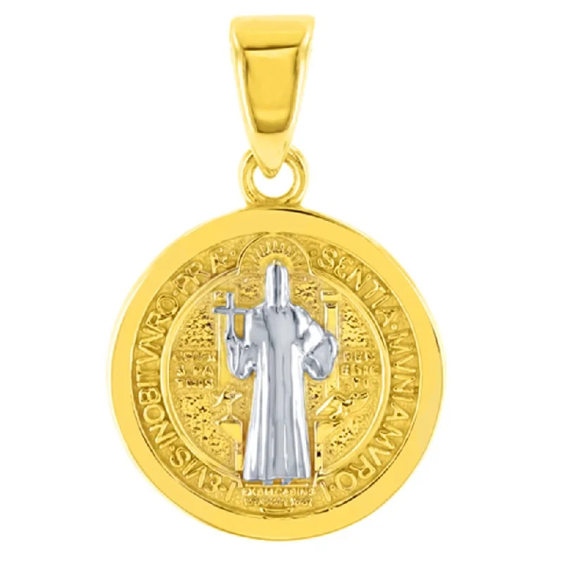 women designer necklaces -Solid 14K Yellow Gold St Benedict Saint Pendant