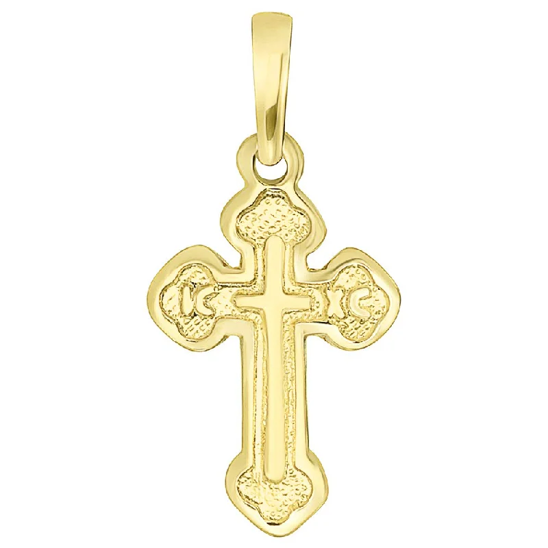 women layered necklaces -Solid 14k Yellow Gold Small Eastern Orthodox Cross with IC XC Charm Pendant