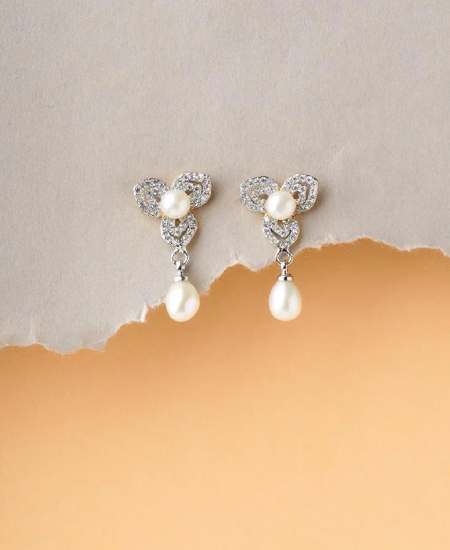 women bridal earrings -Floral Pearl Hanging Earrings