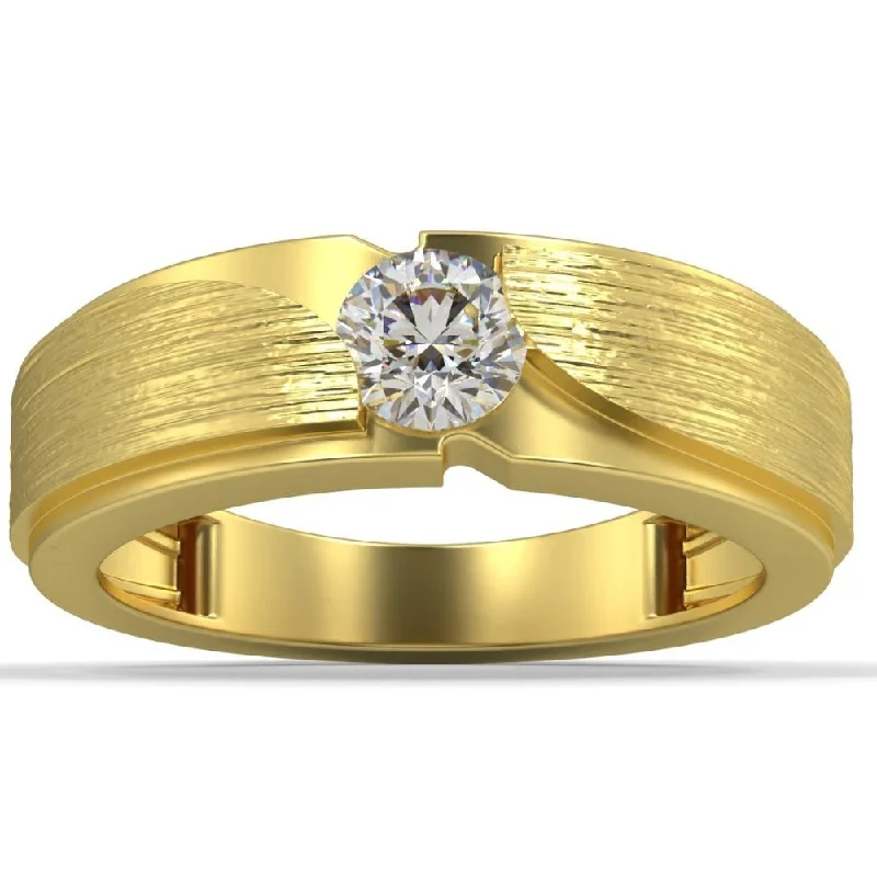 women classic engagement rings -1/2Ct Men's Diamond Brushed Solitaire Diamond Wedding Ring Lab Grown in Gold