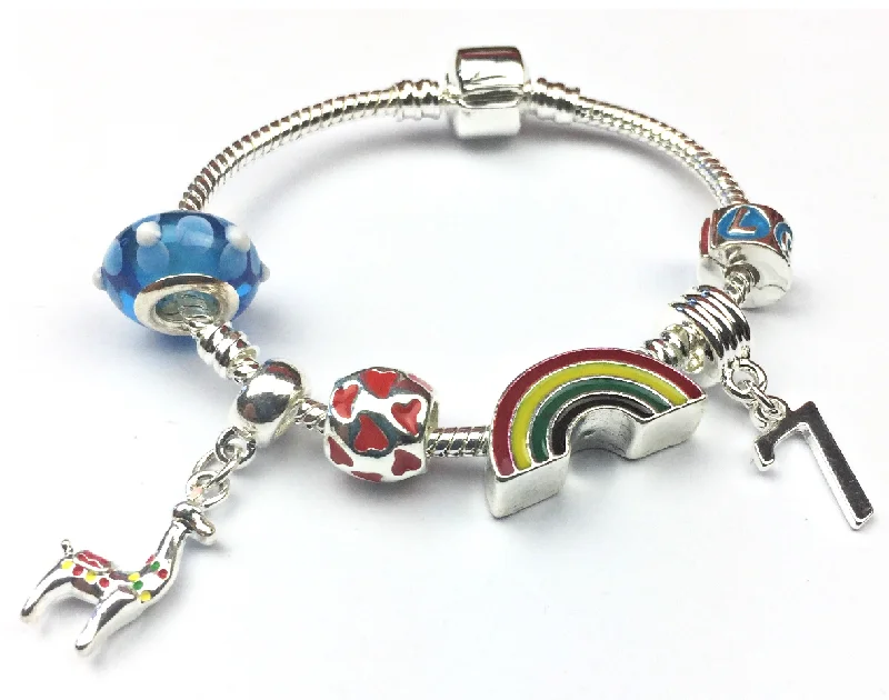 Children's 'Lovely Llama 7th Birthday' Silver Plated Charm Bead Bracelet