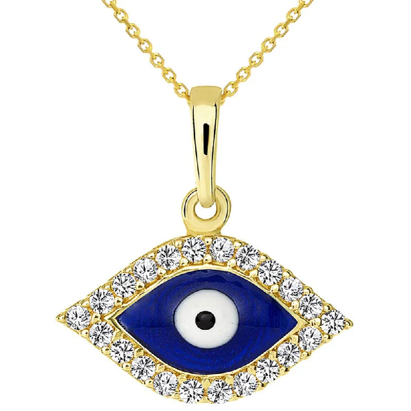 women infinity necklaces -Solid 14k Yellow Gold CZ Nazar Evil Eye Charm Pendant Necklace