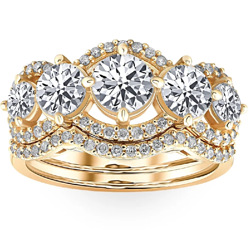 contemporary moissanite engagement rings -4 Ct TDW Lab Grown Diamond Engagement Wedding Ring Set in White or Yellow Gold