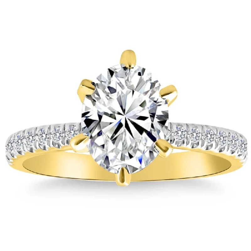 vintage-style diamond engagement rings -VS 2 1/2 Ct Oval Moissanite & Side Halo Lab Grown Diamond Engagement Ring Gold