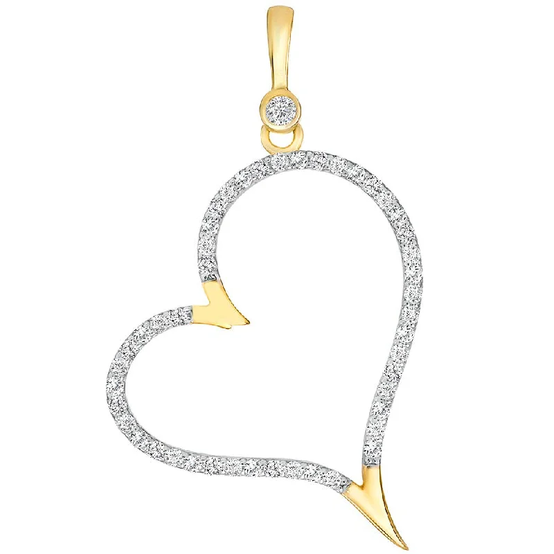 women engraved charm necklaces -14k Yellow Gold Elegant Cubic Zirconia Open Heart Pendant