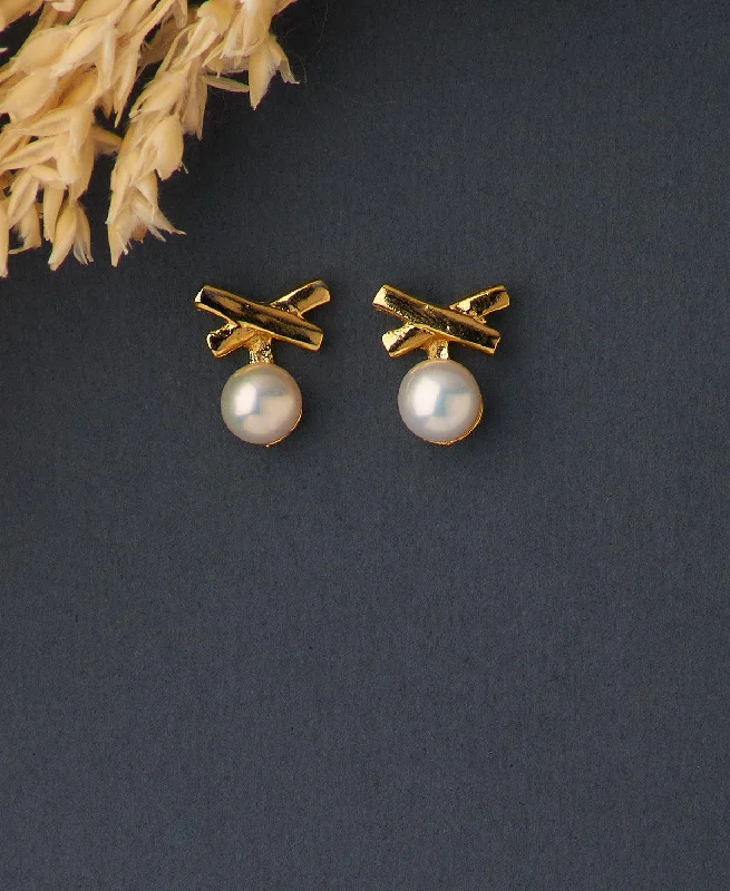 women statement drop earrings -Fancy Real Pearl Stud Earring