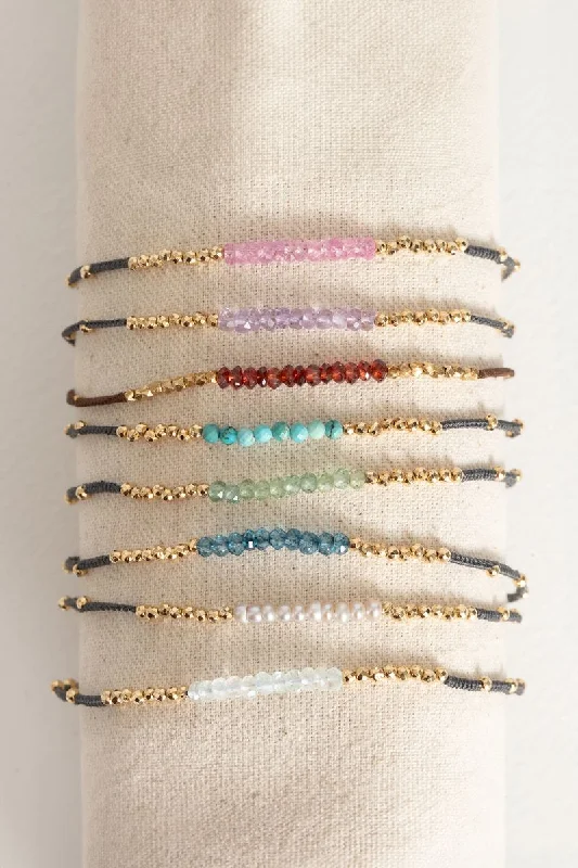 Woven Silk Bracelet | Gemstones + Gold Vermeil Beads