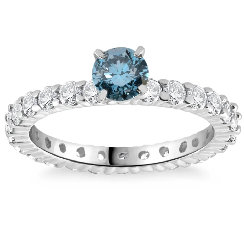 diamond engagement rings -1 1/3Ct Blue & White Diamond Eternity Engagement Ring 14k White Gold