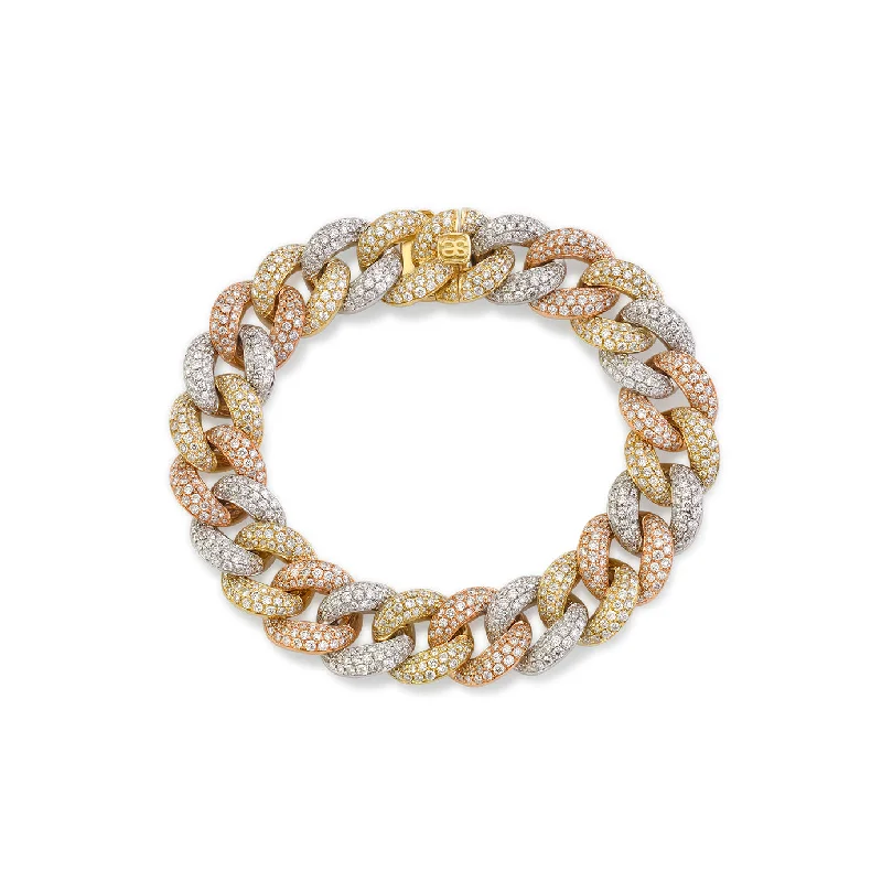 Tri-Tone Gold & Pave Diamond Link Bracelet