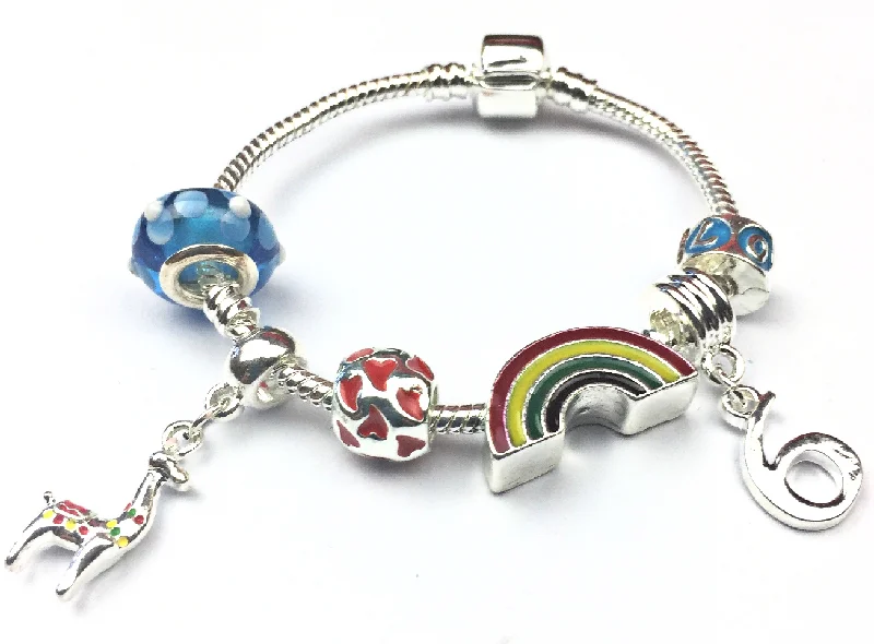 Children's 'Lovely Llama 6th Birthday' Silver Plated Charm Bead Bracelet