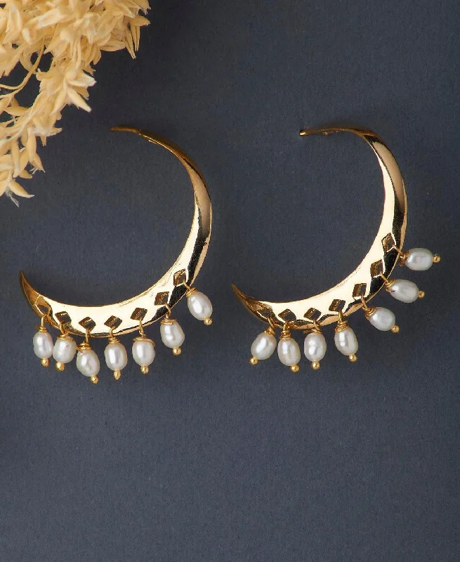 women sparkly earrings -Ethnic Pearl Hanging Earrings