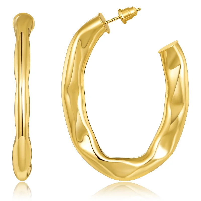 women large hoop earrings -Chunky Oval Hoop Earrings 14K Gold Plated