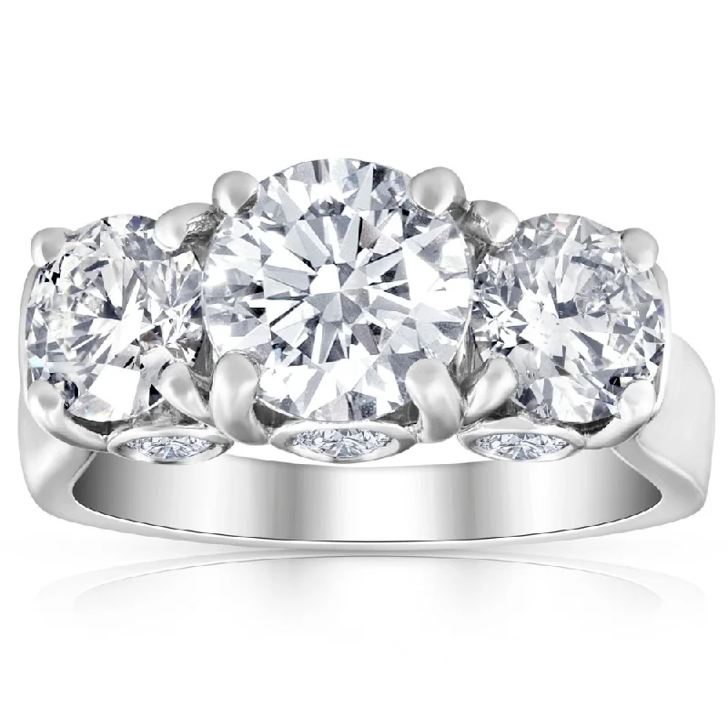 wedding rings and engagement rings sets -4 5/8 Ct TW Three Stone Diamond Engagement Ring 14k White Gold Lab Grown