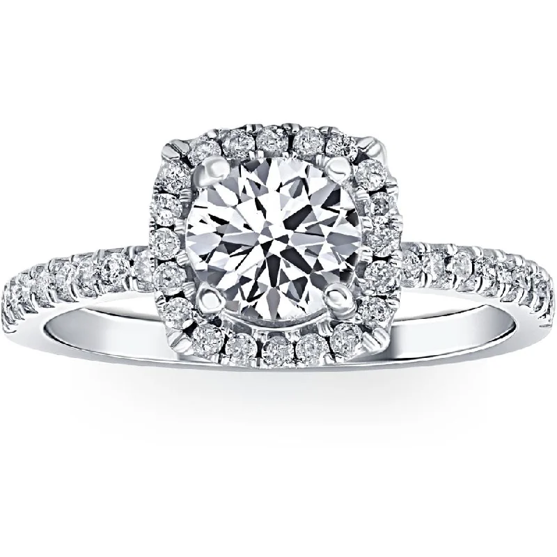 engagement rings with side stones -1 3/4 Ct TW Lab Grown Diamond Cushion Halo Engagement Ring in 14k White Gold