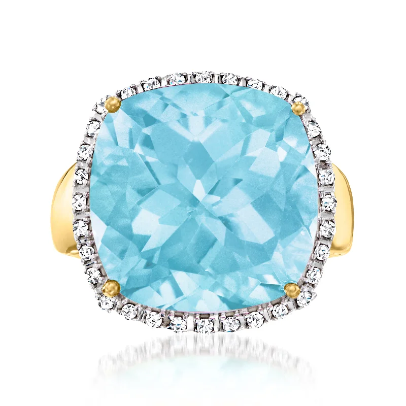 women antique engagement rings -Ross-Simons Sky Blue Topaz and . Diamond Frame Ring in 14kt Yellow Gold