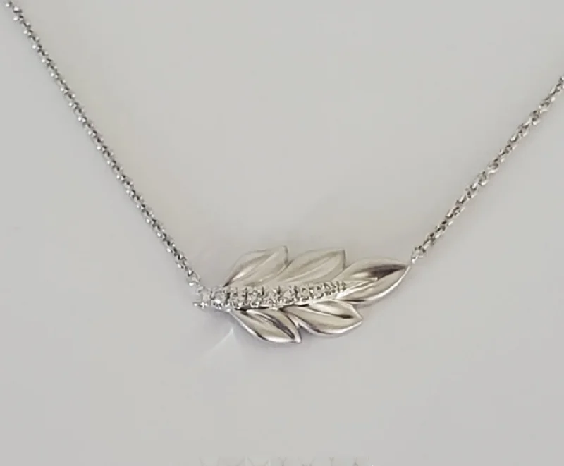 women rhinestone necklaces -14kt White Leaf Diamond Necklace