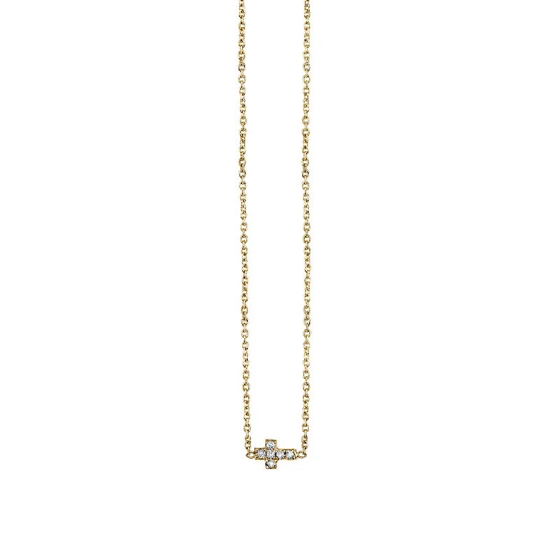 women long silver necklaces -Gold & Pave Diamond Tiny Cross Necklace