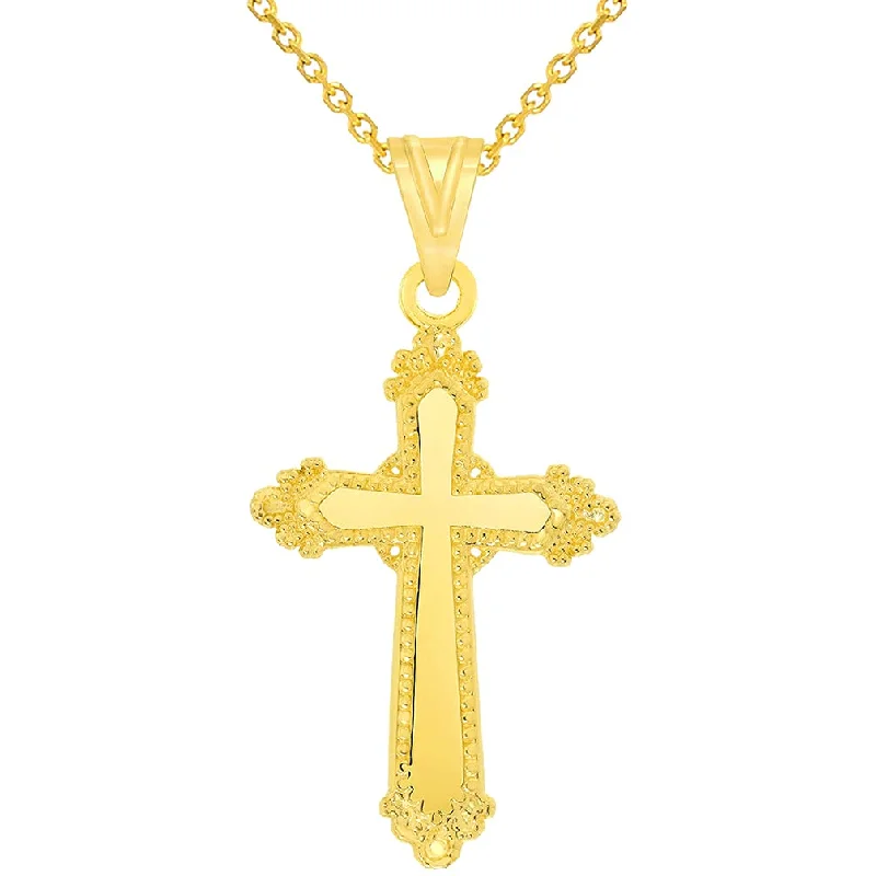 women wedding day necklaces -Solid 14k Yellow Gold Well Detailed Exquisite Religious Cross Pendant with Rolo Cable, Cuban Curb, or Figaro Chain Necklaces