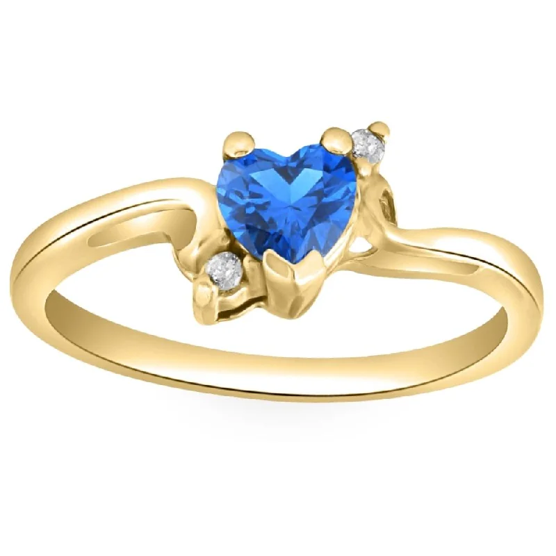 emerald green engagement rings -1/3Ct Heart Shaped Blue Sapphire & Diamond Ring in White, Yellow, or Rose Gold