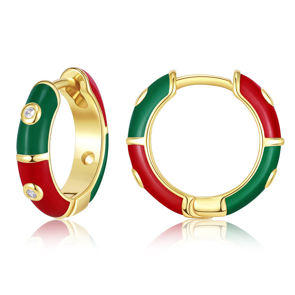 women luxury stud earrings -Dainty Dual-color Enamel Small Hoop Colorful Cute Huggie Earrings-Red-Green