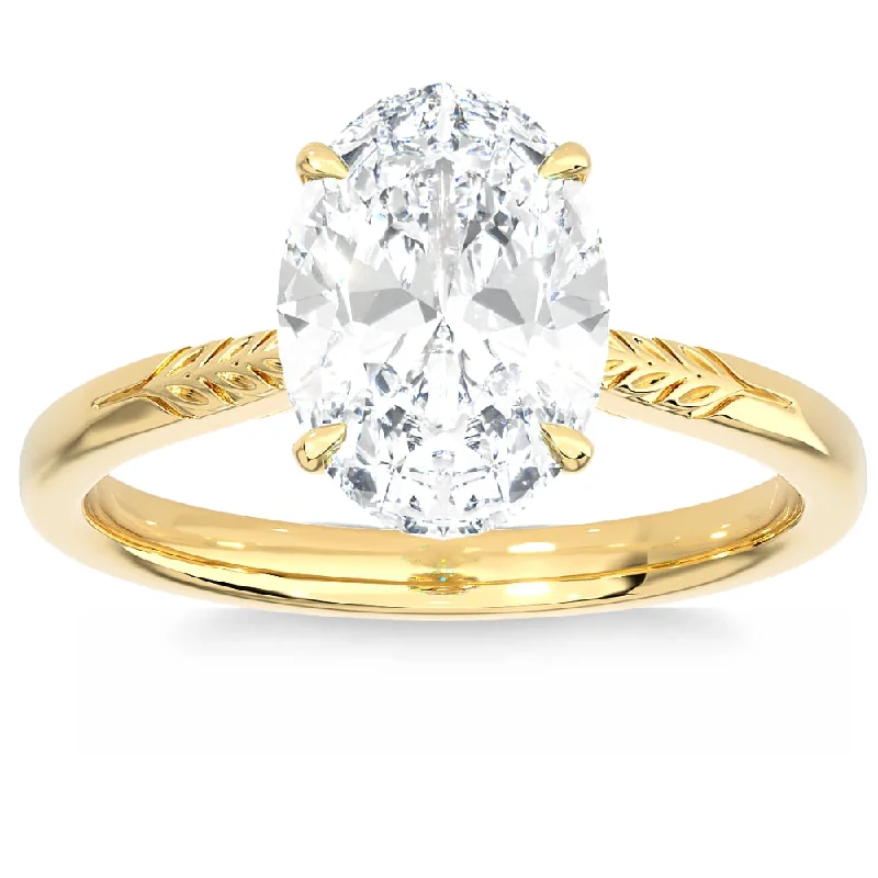 platinum solitaire engagement rings -Certified 2 1/2Ct Oval Solitaire Diamond Engagement Ring in 14k Gold Lab Grown