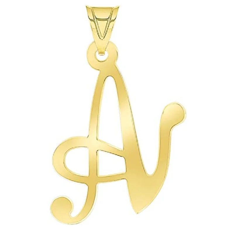 women minimalist necklaces -Solid 14k Yellow Gold Uppercase Script Initial Cursive Letter Pendant (Small)