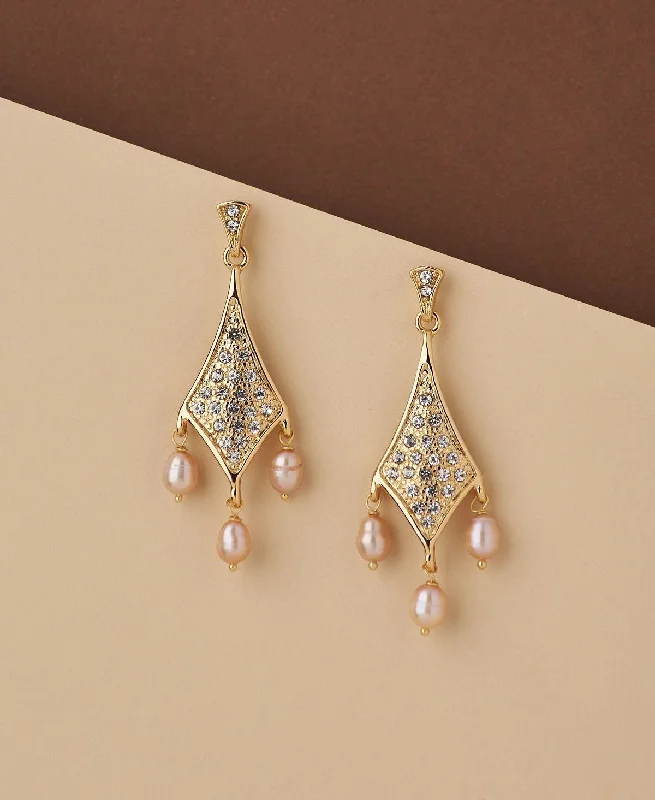 women ear cuff earrings -Ethnic Pearl Hanging Earring